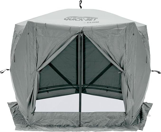 CLAM Pop Up Screen Tent, Outdoor Camping Gazebo Canopy, Adventure with Wind Panels, 9' x 9', Gray