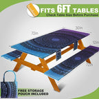 Picnic Table Cover with Bench Covers Vinyl Elastic Edges Fitted Rectangle Seat Tables Waterproof 3-Piece72X30in Set Outdoor Rectangular Folding Backing Tablecloth for Camping Over Size