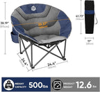 Northroad XXL Camping Moon Chair,Oversized Round Chair,Folding Padded Saucer w/Side Pocket,500lbs Capacity for Outdoor Hiking Fishing Picnic Lawn,Blue&Grey