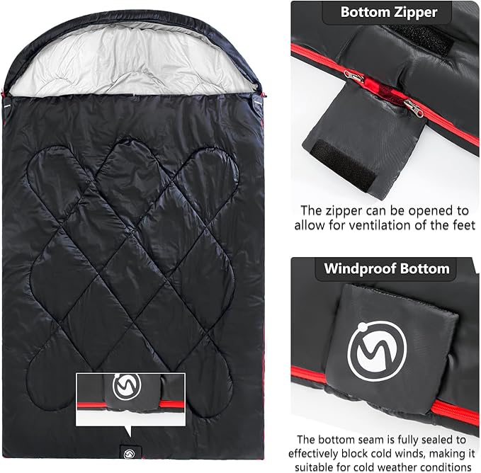 ShinHye Double Sleeping Bag for Adults with 2 Pillows, Camping Sleeping Bags Flannel Cotton 2 Person Sleeping Bags XXL Queen Size Sleeping Bag for Cold Weather