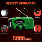 Solar Emergency Hand Crank Weather Radio, Portable Self Powered NOAA AM/FM Radios with SOS Alarm LED Flashlight 5000mAh Smart Phone USB Charger for Camping (Green)