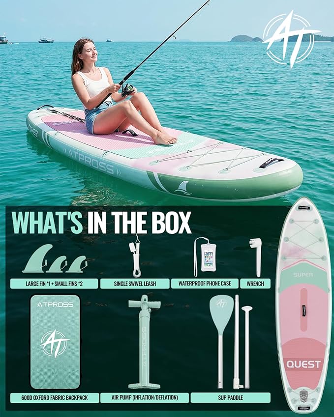 10'6''x33''Inflatable Stand Up Paddle Board, 400lbs Extra Wide Stand Up Paddleboard with Kayak Seat, Anti-Slip EVA Deck Premium SUP Accessories Kit, Non-Slip Stable Deck Boat for Yoga Fishing Surf