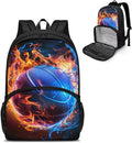Casual Bookbag Laptop Backpacks Hiking Outdoor Insulated Unisex Lunch Cooler Backpack All In One Food Backpack Meal Bag Travel Work Daypack for Men Women, Fire Flame Basketball