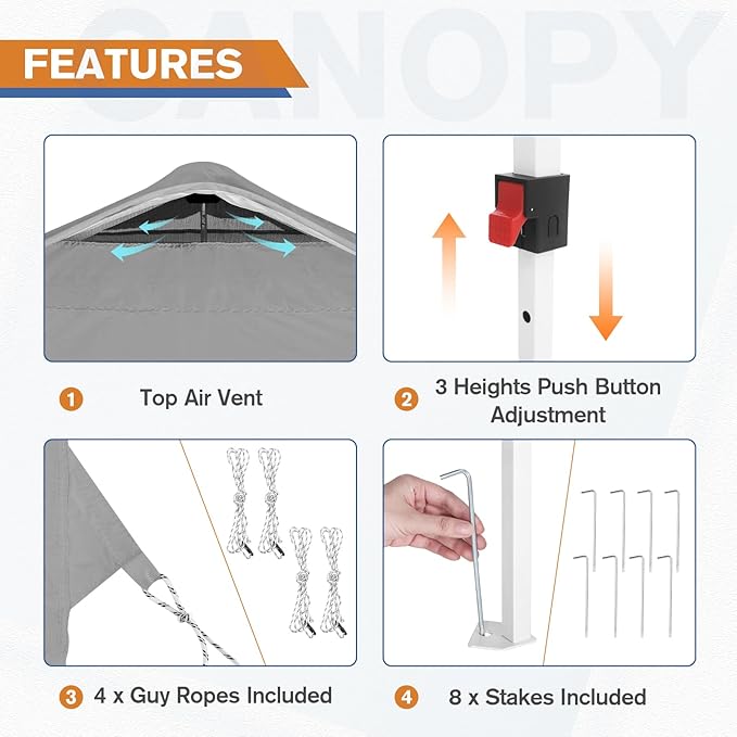 EAGLE PEAK Commercial Canopy 10x10 Pop Up Canopy Tent with 1 Sidewall, Easy Setup Heavy Duty Instant Event Shelter for Vendors & Markets, Outdoor Sun Shade, Light Gray
