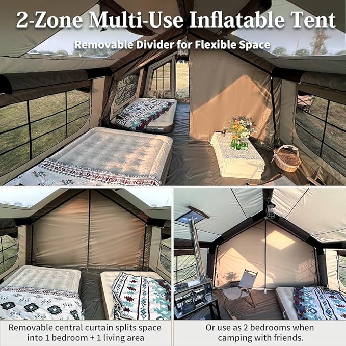MC TOMOUNT Inflatable Tents for Camping, 6/8/10 Person Large Family Blow Up Camping Tent with Hand Pump, Easy Setup Air Glamping Tent for Outdoor Picnic Party