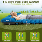 Double Camping Sleeping Pad, 4" Extra Thick 2 Person Inflatable Sleeping Pad with Built-in Foot Pump & Pillow, Self Inflating Camping Mattress for Tent, Backpacking, Hiking, Travel, RV（Blue）
