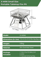 CAMPINGMOON X-MINI Small Size Portable Fire Pit, Mini Stainless Steel Tabletop Fire Pit Charcoal Grills for Camping, Solo Outdoor Cooking, Hiking BBQ Backpacking, with Carry Bag 7.5 inch