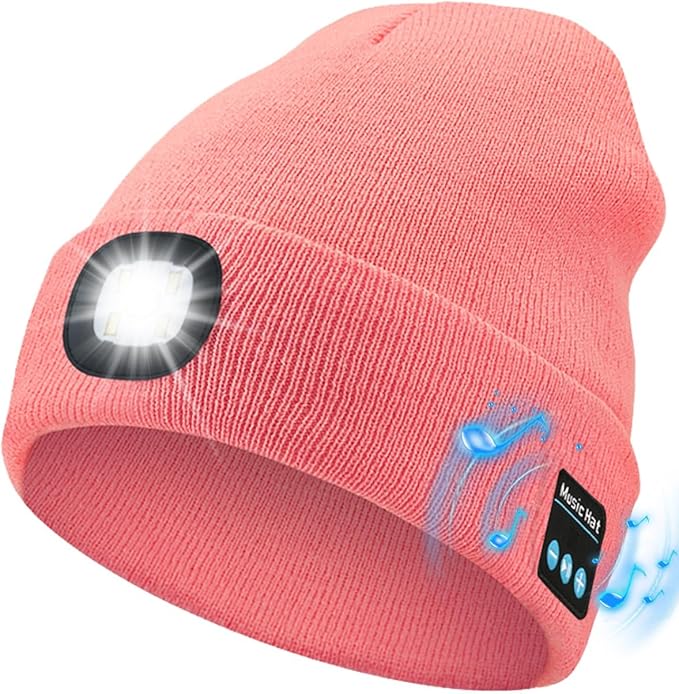 Bluetooth Beanie with Light, USB Rechargeable LED Headlamp Winter Hat, Men Women Valentine's Day Gifts