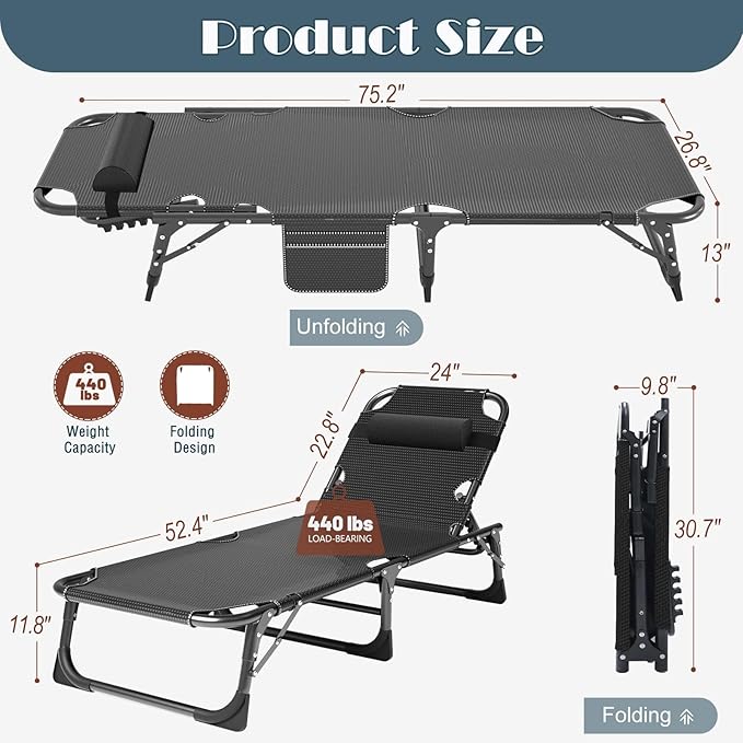 Slsy Folding Bed with Mattress, Cot Size Foldable Guest Beds, Hideaway Cot for Adults, Portable Fold up Bed with Adjustable Positions for Home, Office, Indoor, Outdoor