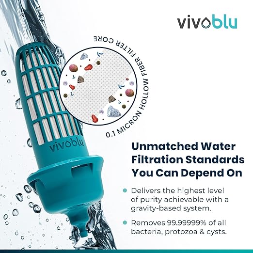 VivoBlu Core Family Filter Emergency Water Filtration System: Gravity Water Filter for Camping, Backpacking, and Hiking - Travel Filter for Purification Outdoors or in Emergencies