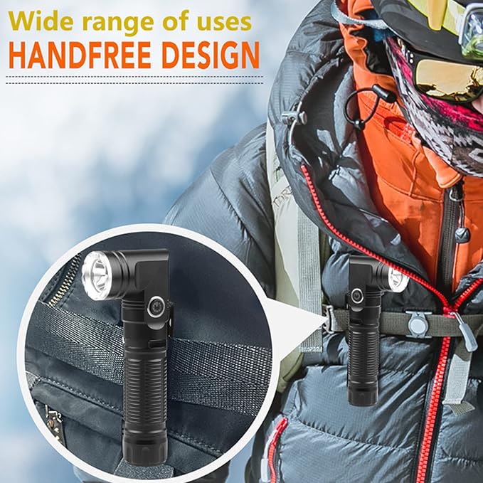 USB Rechargeable 2 in 1 Headlamp Flashlight 5000 Lumen Aluminum Compact 90° Rotating Swivel Head Work Light;Waterproof Pocket Clip Magnetic Base for Hands-Free Flashlights for Hard Hat Working
