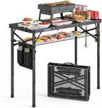 Tri-fold Camping Table, 3 Heights Adjustable Grill Table with Storage Bag, Aluminum Frame Folding Tables, Portable Handle for Outdoor Camping Picnic Cooking BBQ, 35.43"x15.75", Black