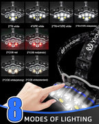 Victoper Rechargeable Headlamp, 8 LED High Lumen Bright Head Lamp with Red Light, Lightweight USB Head Light, 8 Mode Waterproof Head Flashlight for Outdoor Running Hunting Camping Gear, Black
