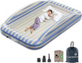 Inflatable Toddler Travel Bed with Cordless Rechargeable Air Pump – Comfy Removable Flocked Toddler Air Mattress & Safety Rails, Portable Kids Blow Up Bed for Home Camping Sleepover Vacation