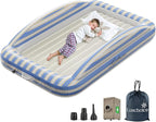 Inflatable Toddler Travel Bed with Cordless Rechargeable Air Pump – Comfy Removable Flocked Toddler Air Mattress & Safety Rails, Portable Kids Blow Up Bed for Home Camping Sleepover Vacation