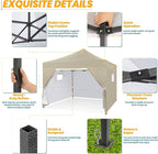 COBIZI 10x10 Pop Up Canopy Tent Commercial Heavy Duty Instant Canopy with 4 Sidewalls, UV 50+ Silver Coated Waterproof Vendor, Portable Shelter with Carry Bag, Event Tent for Parties, Khaki