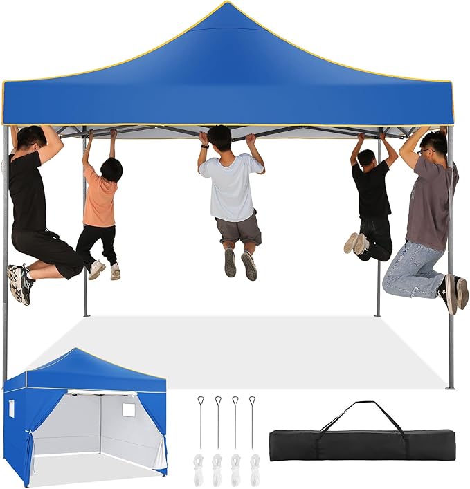 COBIZI 10x10 Pop Up Canopy Commercial Heavy Duty Instant Canopy with 4 Sidewalls, UV 50+ Silver Coated Waterproof Vendor Tent, Portable Shelter with Carry Bag, Event Tent for Parties Patio, Blue
