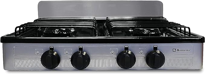 Koblenz PSK-400S 4 Portable Porcelain Cover and Four 16,000 BTU Burners, Stainless Steel Stove for Propane Gas, Silver