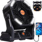 20000mAh Camping Fan with LED Lantern USB TpyeC Rechargeable Battery Operated Fan Outdoor Fans with Light & Hook,4 Speeds Personal USB Desk for Camping Black X26A