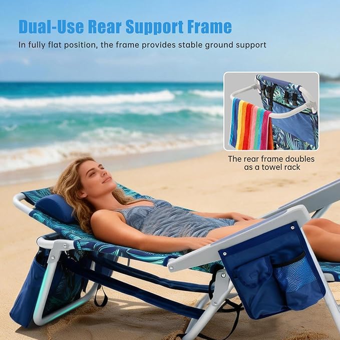 SUNNYFEEL Beach Chairs for Adults 2 Pack 5 Position Lay Flat, Portable Folding Backpack Beach Chair Heavy Duty with Cooler Bag, Cup Holder for Outdoor/Lawn/Picnic/Sand, Foldable Camping Chair