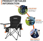 KingCamp Padded Portable Outdoor Folding Lounge Chairs with Built In Cupholder, Insulated Cooler Sleeve, and Side Storage Pocket, Black
