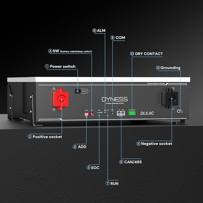 51.2V 100Ah LiFePO4 Battery with 5.12kWh Capacity, Support Wi-Fi App Monitoring, CAN/RS485 Communication, 6000+ Cycles, Max 5.12kW Power Perfect for Off-Grid, Solar, Backup Power