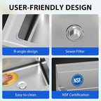 Zstar Stainless Steel Utility Sink, Commercial Restaurant Freestanding Double Bowl Laundry Sink, NSF Certificated, Outdoor Camping Stainless Steel Sink Set for Garage, Restaurant, Backyard (36in)