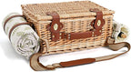 Picnic Basket with Blanket and Wine Pouch for 2, Wicker Picnic Set with Insulated Liner Cooler Bag Hamper for Camping,Wedding - Leaf