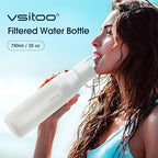 Vsitoo 25oz Insulated Stainless Steel Filtered Water Bottle for Travel and Everyday Use ，5-Stage 0.01μm Ultra-Strong Filtration，Reusable，Improves Taste，for Hiking, Cycling, Gym & Outdoor Use，White