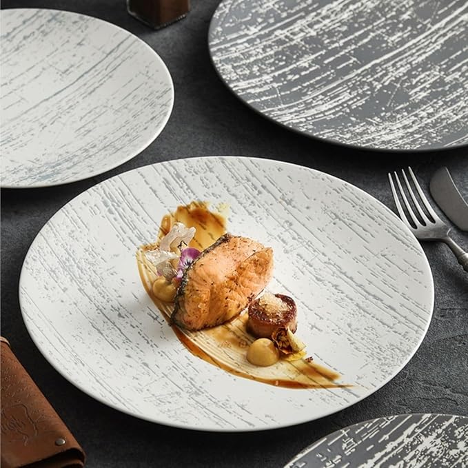 Camping Plates Ceramic Dinner Plate Nordic Simple Western Home Hotel Tableware Cold Dish Decorative Plate(8.3inch)
