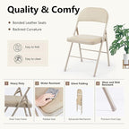 DUMOS 10 Pack Leather Padded Folding Chair, Indoor Outdoor Portable Stackable Commercial Seat with Steel Frame, Capacity for Home, Office, Party, Comfy, Kahki