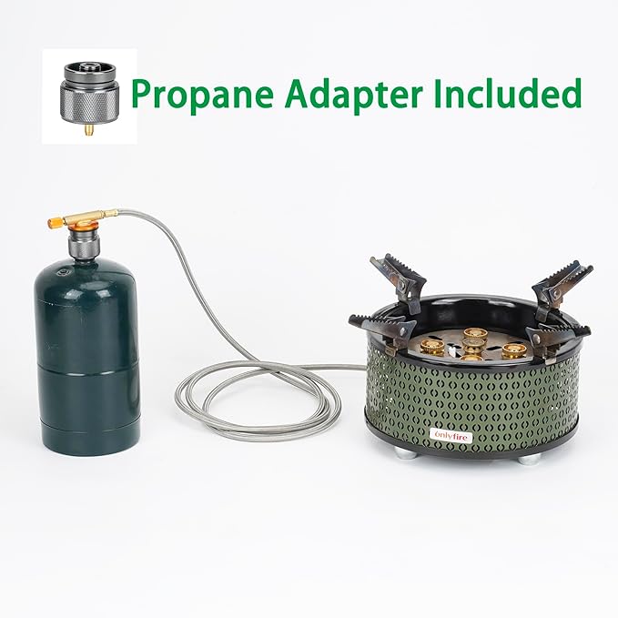 ONLYFIRE OUTDOOR LIVING Portable Camping Gas Stove with Storage Bag & Gas Adapters, 5 Burners Propane Stove for Outdoor Patio Cooking Picnic Camping Hiking Tailgating Emergency Use, Green GS344
