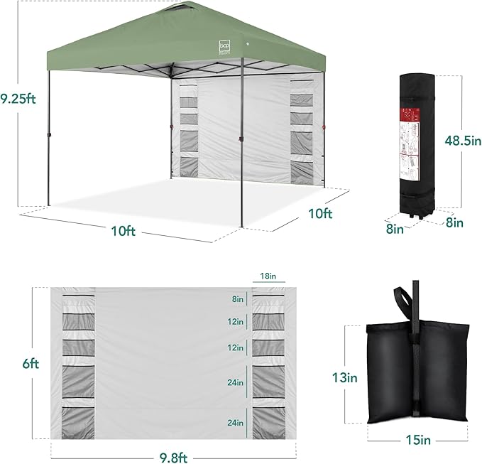 Best Choice Products 10x10ft Pop Up Canopy Tent with Sidewall, 1 Person 1 Minute Set Up, Carry Case, 4 Weight Bags - Sage Green