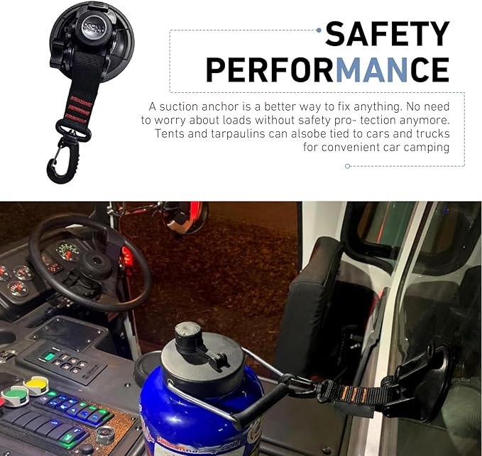 2 PCS Heavy Duty Suction Cup Hooks, Multi-Functional Camping Suction Cups, Outdoor Canopy Tarp Tent Camper Accessories, Universal for RV Boat Car (Black)