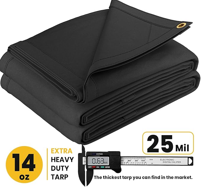 PROTARP Heavy Duty 14 OZ Water Resistant Canvas Tarp, UV Resistant Tarpaulin Cover with Rustproof Brass Grommets, Multipurpose for Canopy, Roof, Camping, Woodpile (Grey 12'X12')