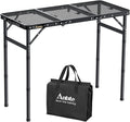 Anbte Folding Grill Table, 3ft Tri-Fold Aluminum Folding Table Adjustable Height Max 27.5" Grill Table with Mesh Desktop, Lightweight, Portable Handle for Outdoor Cooking BBQ Picnic (Black)