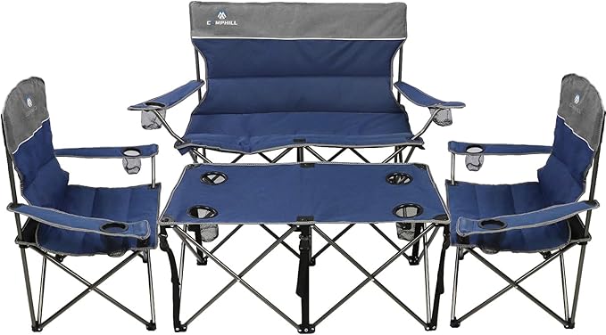 CAMPHILL Camping Chair Set of 3, Outdoor Folding Camping Chairs for Heavy People with Cup Holder & Carry Bag,Collapsible Chair Include One Sofa Chair and Two Single Chair,Support up to 500lbs