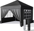 10x10 Pop Up Canopy with Sidewalls, Outdoor Instant Canopy Tent with Carry Bag for Commercial Events, Camping, Backyard Parties - Black