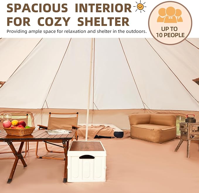 YOLENY Bell Tent, Yurt Tent 4/6/8/10 Person 4 Season Waterproof Glamping Tents w/Stove Jack for Family Camping Outdoor Party, Glamping Tents for Camping - 10/13.1/16.4FT