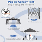 Tangkula 10x17.6 Ft Pop Up Canopy with Adjustable Dual Awnings, 2 Tier Outdoor Canopy Tent with 8 Stakes, 4 Ropes, 4 Sand Bags, Wheeled Bag, Easy Setup Instant Tent for Patio, Market, Picnic