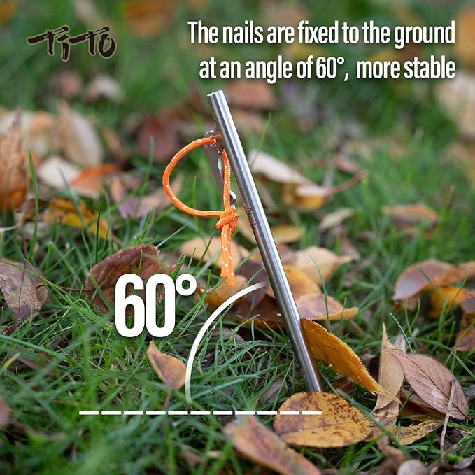 TiTo Titanium Tent Pegs Stakes Lightweight Snowfield Grassland Heavy Duty Tent Nails for Outdoor Camping Hiking and Plant Support Garden Stakes 4pcs/6pcs (8×350mm-6pcs)
