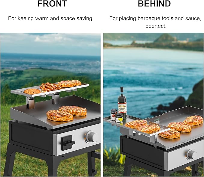 Universal Grill Foldable Warming Rack/Shelf for Blackstone 17'' 22'' 28'' 36'', Pit Boss,Camp Chef and Most Flat Top/Table Top Griddle Grill,Stainless Steel BBQ Shelf Replacement Parts,2 Pack
