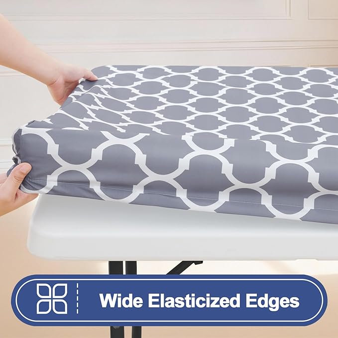 Smiry Picnic Table Cover with Bench Covers, Waterproof Elastic Fitted Tablecloth for 6 Foot Tables, Washable Polyester Tablecloths for Camping, Indoor & Outdoor (Grey, 30x72 Inch 3-pc Set)