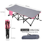 REDCAMP Kids Foldable Camping Cot with Mattress Pad, 220 LBS Child Durable Sleeping Bed with Pocket and Carry Bag Portable for Home, Travelling, Pink