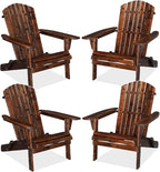 VINGLI Folding Adirondack Chair Set of 4, Wood Adirondack Chairs for Outdoor, Foldable Fire Pit Chairs for Patio, BBQ, Porch, Yard, Pool, Carbonized