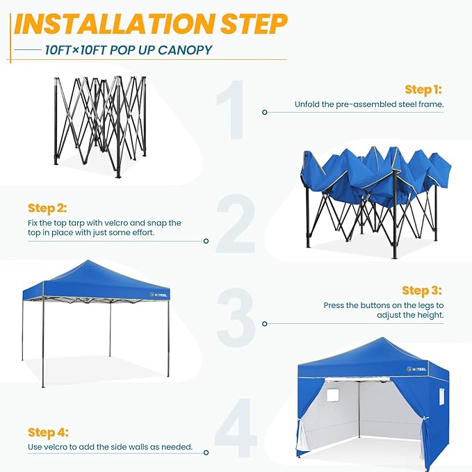 COBIZI 10x10 Pop Up Canopy Commercial Heavy Duty Instant Canopy with 4 Sidewalls, UV 50+ Silver Coated Waterproof Vendor Tent, Portable Shelter with Carry Bag, Event Tent for Parties Patio, Blue