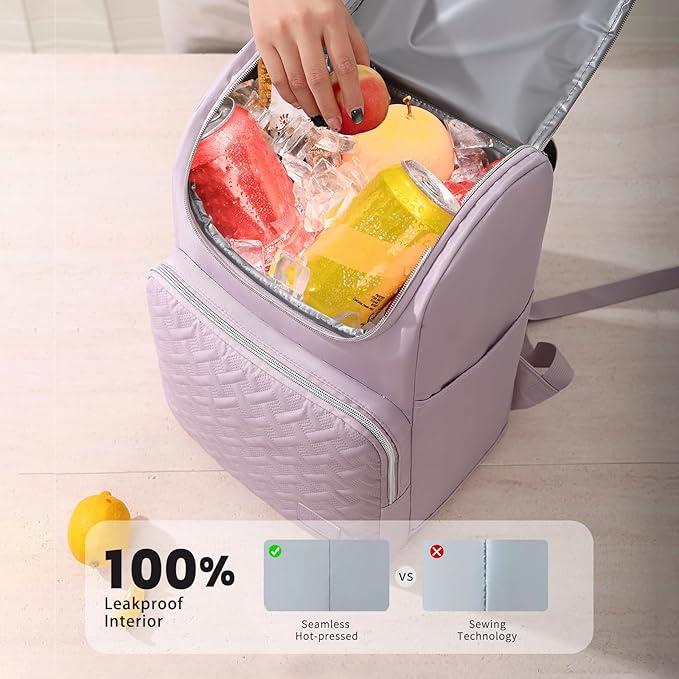 Cooler Backpack Insulated Leak Proof 33 Cans, Waterproof Hiking Backpack Cooler Soft Cooler Bag Lunch Backpack for Women Picnic Camping, Purple