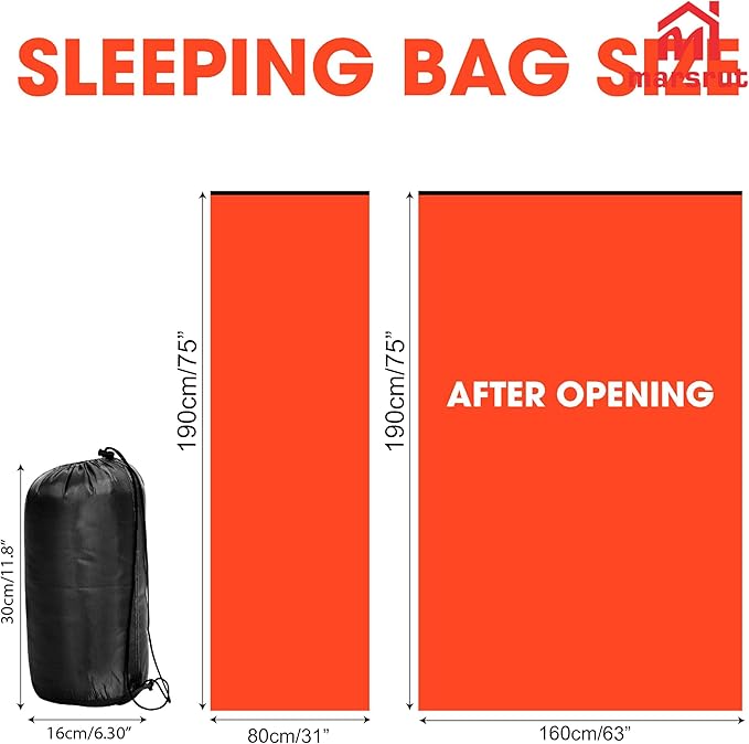Fleece Sleeping Bag Liner, Cold Weather Blanket, 75 x 31 In, Lined Sack Sleep Travel Sheets with Zipper, Thermal Warmth Pad Lightweight Thin Down Insert Bags for Adults Camping Winter Unisex (Orange)