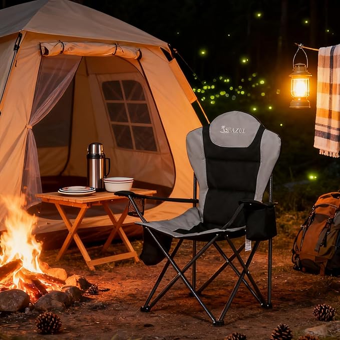 Camping Chairs for Adults, Heavy Duty Camping Chairs 2 Pack, Folding Chairs for Outside, Support 380 LBS, Portable Travel Outdoor Camp Chair with Cup Holder & Cooler Bag, Sports Chairs for Baseball