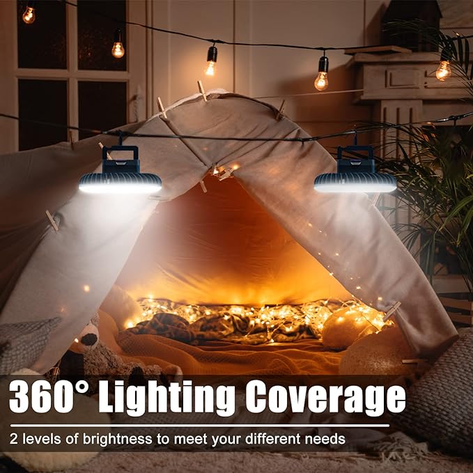 Portable Camping Fan with LED Lantern USB Rechargeable Waterproof Tent Fan with Hanging Hook Magnet Survival Kits for Indoor Outdoor Hiking Car Office Desk Outdoor Emergency Power Outage